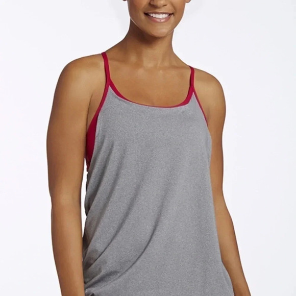 Fabletics Norwalk Tank Top Black Gray Cranberry Shelf Bra Racerback Womens Small - Picture 5 of 6